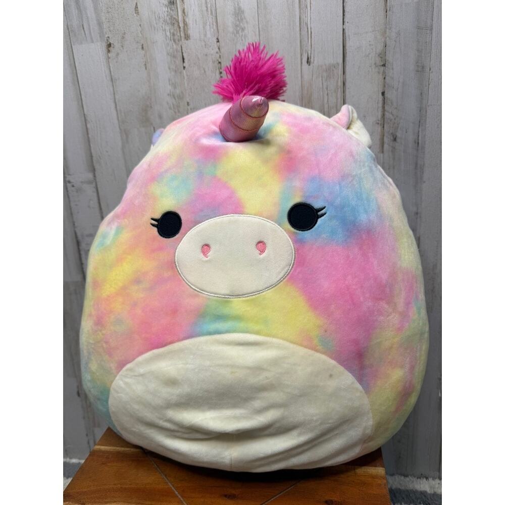 Squishmallow 20" Esmeralda Tie Dye Rainbow Unicorn Plush Toy Large Soft Pillow